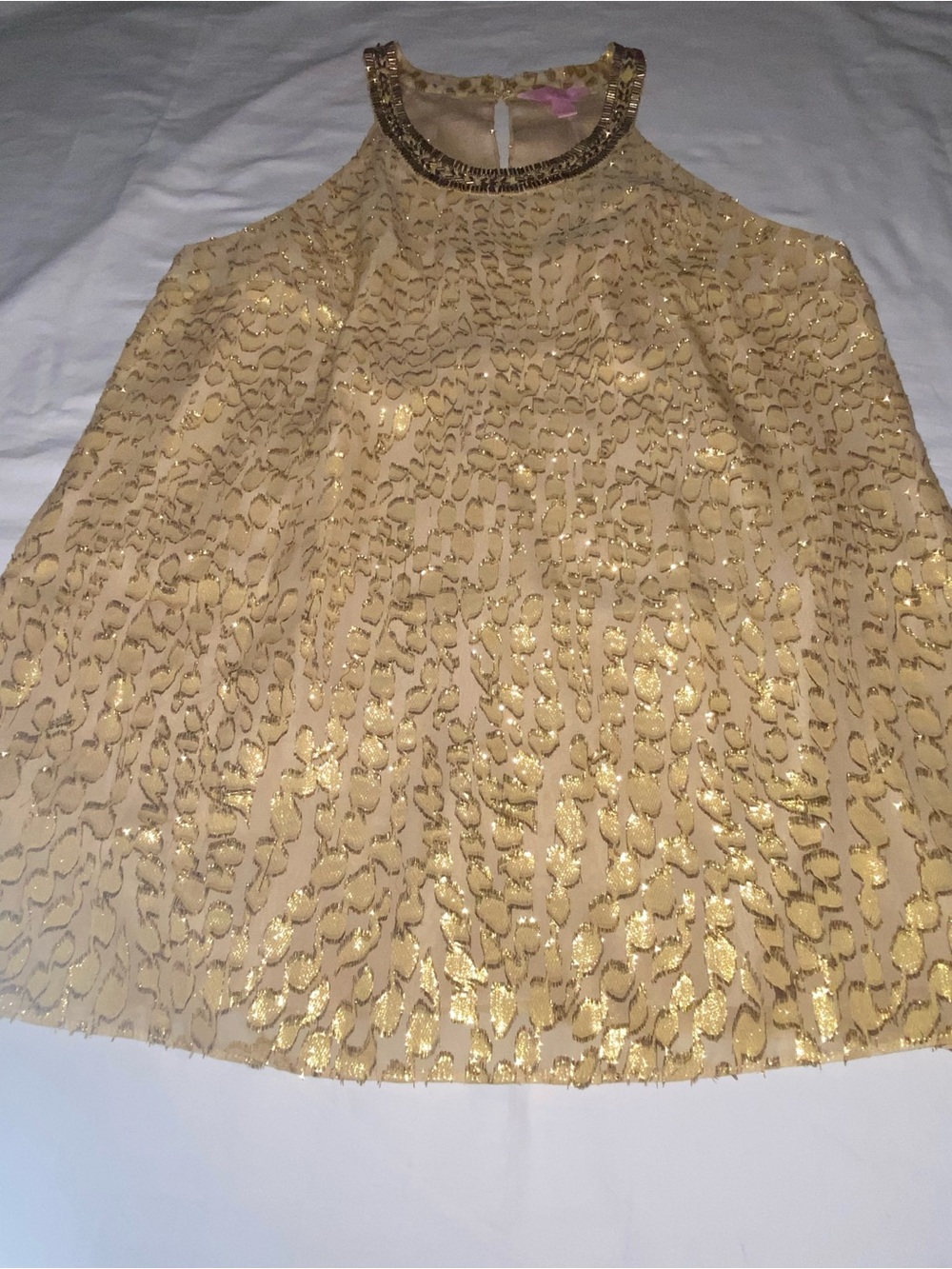 Lilly Pulitzer Gold Sequin Halter Camisole with Beaded Neckline - Picture 2 of 11